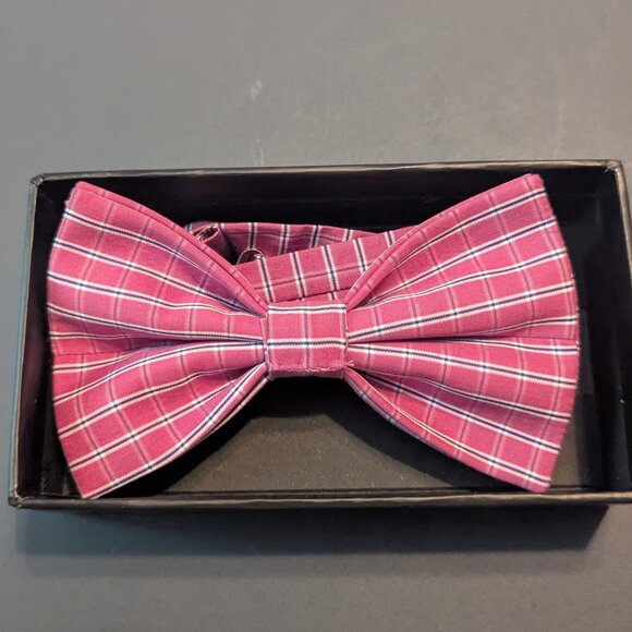 Sarar Plaid Bow Tie Pre-tied Adjustable Red/Navy - Picture 1 of 3